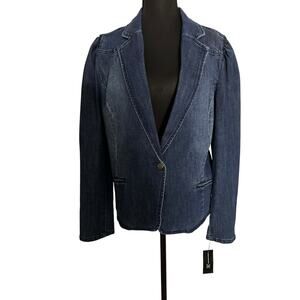 INC Concept Puff-Sleeve Blue Denim Blazer